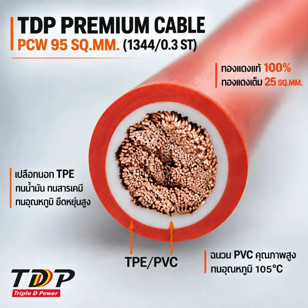 สายไฟแบตเตอรี่ TDP PREMIUM CABLE ขนาด 95 SQ.MM 1344/0.3 (RoHs)