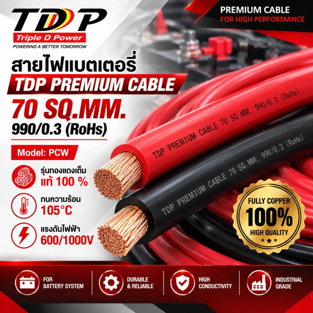 สายไฟแบตเตอรี่ TDP PREMIUM CABLE ขนาด 70 SQ.MM 990/0.3 (RoHs)