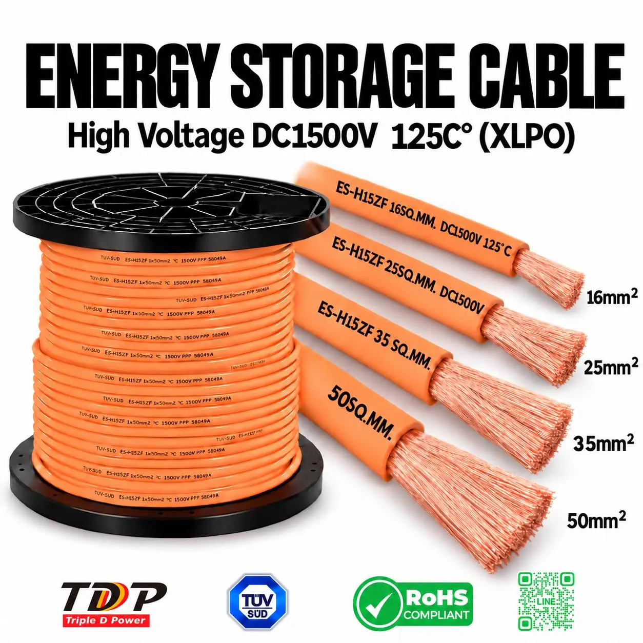 สายแบตเตอรี่ High Voltage DC1500V รหัสสาย TUV SUD ES-H15ZF